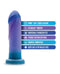 Avant Midnight Rendezvous Ocean Blue hand-sculpted silicone dildo with suction cup base and feature list of softness, smoothness, handcrafted quality.