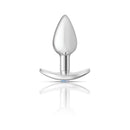 Viben Silver Anchor Buttplug Kit Clear Iridescent and Teal polished teardrop-shaped metal plug with anchor base.