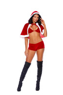 Santa's Naughty Helper 3 Piece Costume Medium Red featuring a hooded cape and velvet bra top.