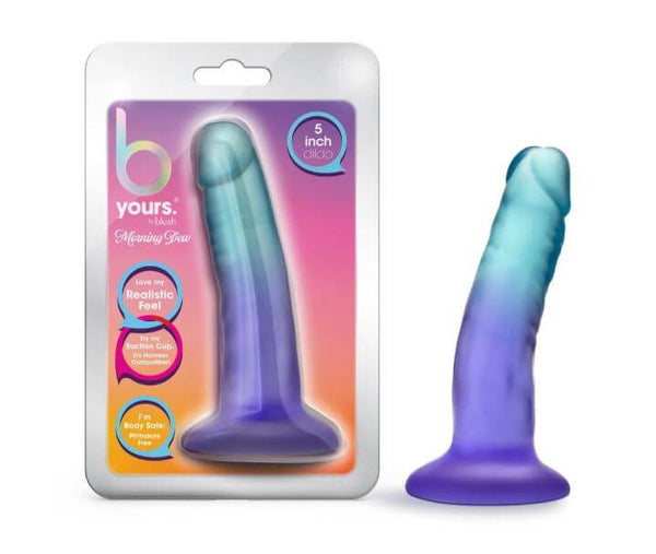 B Yours Morning Dew 5" Dildo in Indigo with realistic design and suction cup base for versatile pleasure.
