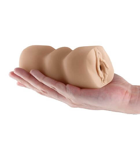 Barely Legal Regina Stroker, realistic dual-end masturbator held in hand, soft TPE material for a lifelike experience.