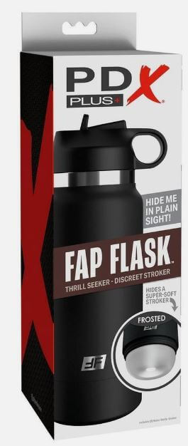 PDX Plus Fap Flask Thrill Seeker Discreet Stroker black bottle in packaging box
