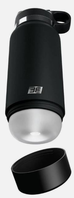 Black PDX Plus Fap Flask Thrill Seeker Discreet Stroker, realistic and portable, designed to look like a reusable water bottle with detachable cap.