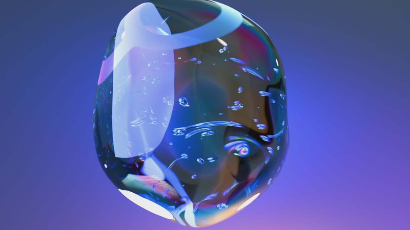 Biird x Wicul OhWii Double Ended Glass Dildo displayed in an artistic glass design with bubbles and colorful reflections.