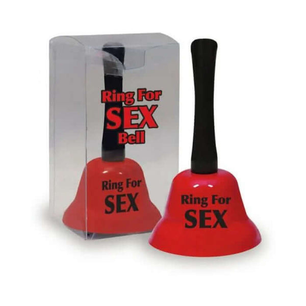 Red "Ring for Sex" bell by Little Genie in box, playful accessory for intimate moments, eye-catching design for signaling passion