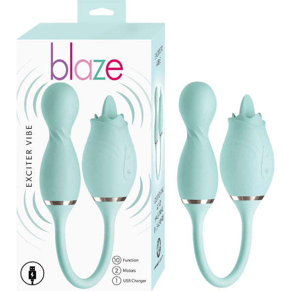 Blaze Exciter Vibe Aqua - USB Rechargeable Dual Stimulator with 10 Vibrating Functions and Two Motors