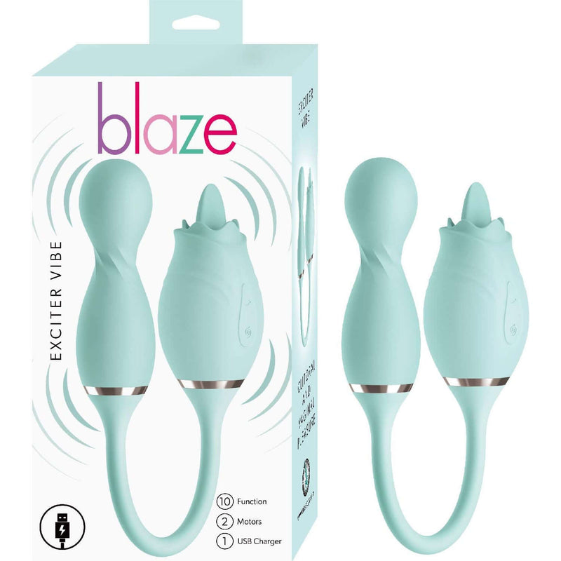 Blaze Exciter Vibe Aqua - USB Rechargeable Dual Stimulator with 10 Vibrating Functions and Two Motors