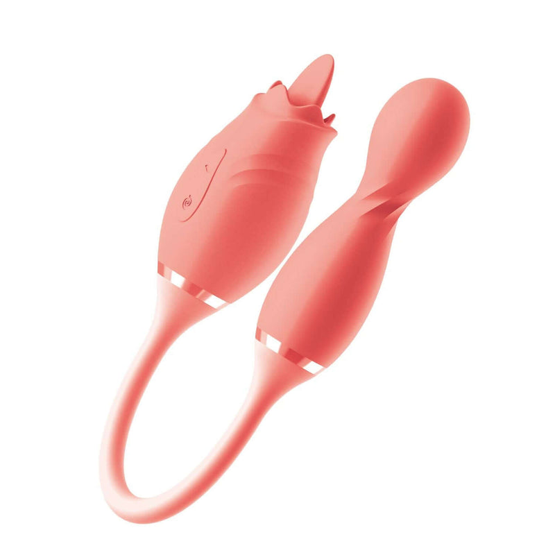 Blaze Exciter Vibe Coral dual stimulator with 10 dynamic vibrating functions by Nasstoys, USB rechargeable, in coral color.