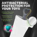 Safe Sex Antibacterial Toy Bag Medium White featuring antibacterial protection for toys, cinch-to-close design and silver-lined fabric.