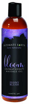 Intimate Earth Bloom Aromatherapy Massage Oil in Peony Blush 4oz bottle, promoting soothing and silky skin with natural ingredients.