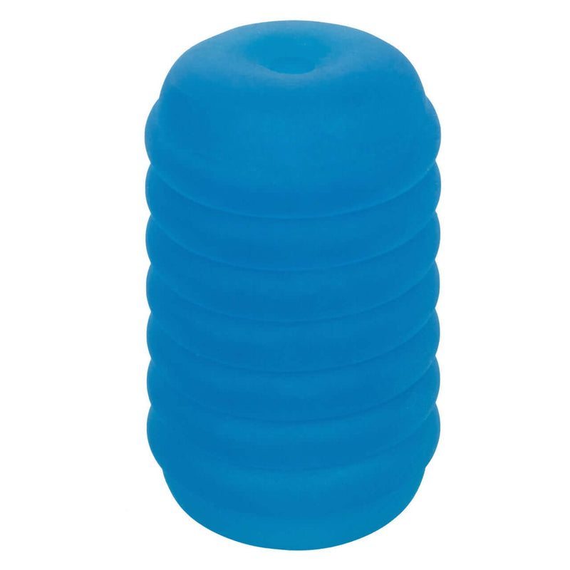 Pop Sock!™ Ribbed Blue reversible masturbator with ribbed blue texture for varied sensations