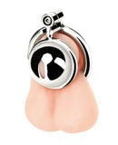 Blue Line Mini Cock Micro Chastity Cage Stainless Steel showcasing compact design and polished finish.