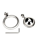 Blue Line Mini Cock Micro Chastity Cage Stainless Steel components including a ring and bell.