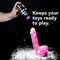 Person applying Blush Toy Renewal Powder on pink toy with text "Keeps your toys ready to play" on black background.