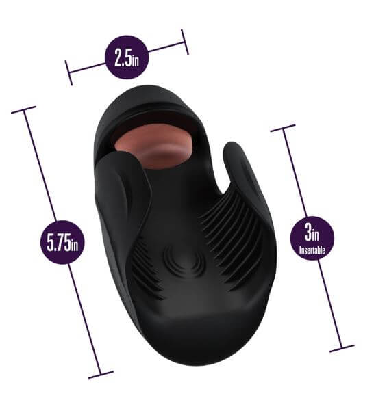M for Men Lickety Split Black Vibrating Penis Stimulator with 10 Modes, dimensions shown with measurements.