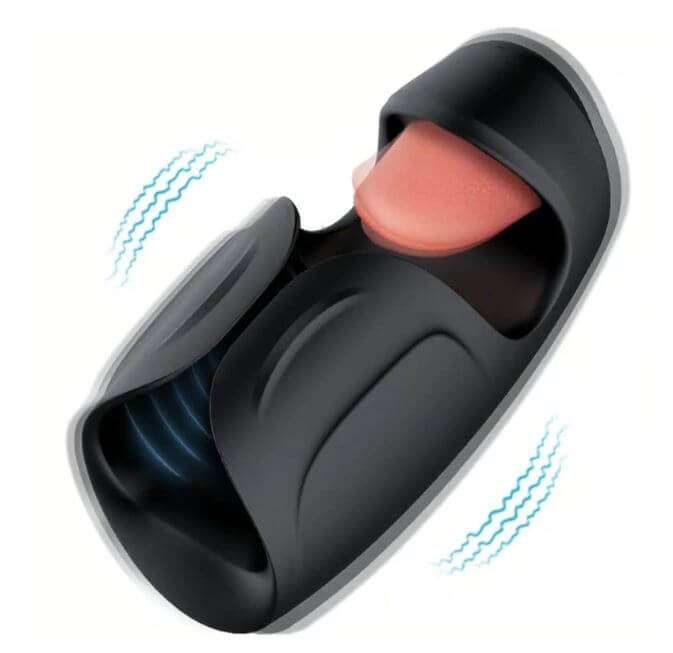 Black M for Men Lickety Split vibrating penis stimulator with 10 modes for enhanced pleasure and oral sensations.