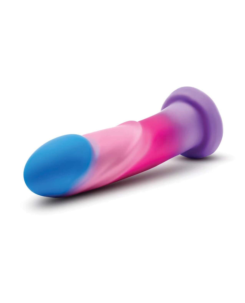 Neon pink and blue Avant Borealis Dreams Cotton Candy silicone dildo for G-spot and P-spot stimulation.