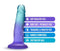 B Yours Morning Dew 5" Dildo in Indigo with suction cup, showing soft feel and body-safe features for pleasure.