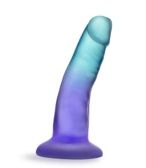 B Yours Morning Dew 5" indigo dildo with realistic design and suction cup base for hands-free play.