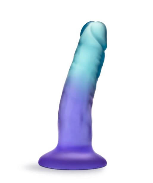 B Yours Morning Dew 5" dildo in indigo with gradient color design and sturdy suction cup base for hands-free fun.
