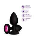 Viben Gemma Pink Gem Black Silicone Anal Plug Small features sleek black silicone and a pink acrylic gemstone.