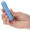 Hand holding the blue Turbo Buzz™ Rounded Bullet Vibrator - 10-function discreet and powerful mini stimulator.