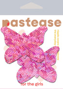 Pastease Butterfly Shattered Disco Ball Pink Pasties packaging featuring glittery butterfly nipple covers.