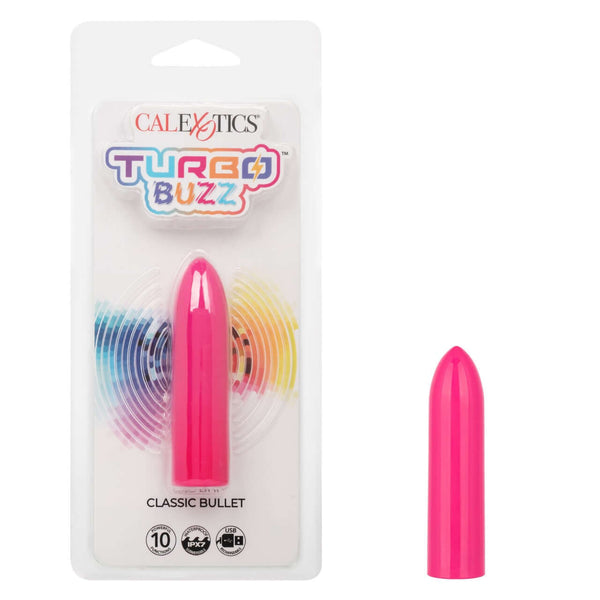 Turbo Buzz™ Classic Bullet Vibrator in Pink with Packaging, Compact and Powerful 10-Function Stimulator.