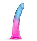 B Yours Beautiful Sky 7.5" dildo with gradient blue and pink color, featuring a sturdy suction cup base for hands-free play.