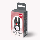 Fun Factory Nos Classic Vibrating Cock Ring Black in packaging with ergonomic design and dual-motor stimulation features.