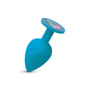 Gemma Clear Iridescent Gem Teal Silicone Anal Plug Large with teardrop shape and acrylic gemstone.