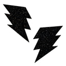 Black Malice Glitter Lightning Bolt Nipztix Pasties in black glitter lightning bolt shape for bold outfits.