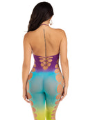 Leg Avenue Ombre Footless Bodystocking One Size Ocean showcasing back view with purple and ombre gradients.