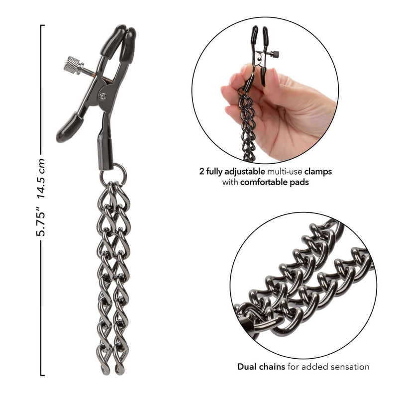 Euphoria Chain Nipple Clamps - Adjustable with soft padded tips and dual chains for heightened sensation and pleasure.