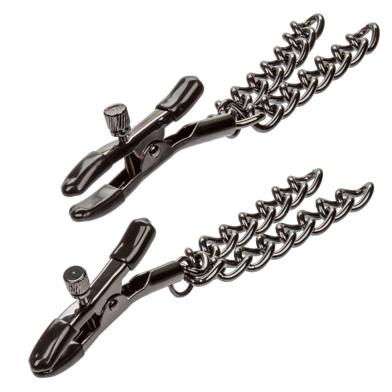 Euphoria Chain Nipple Clamps - Adjustable, soft-padded clamps with dual chains for sensory play.