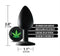 Small silicone anal plug with cannabis charm, 2.8 inches tall, 1.1 inches wide, smooth surface, flared base for safety.