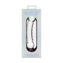 Clarity Celestial Ridge Glass Dildo in its packaging showcasing its unique design and texture.