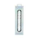 Clarity Elysian Sensation Glass Dildo in packaging showcasing its sleek design and double-ended features.