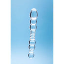 Clarity Elysian Serenade Glass Dildo on a blue background, showcasing its elegant handblown design and unique shape.