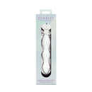 Clarity Heras Cascade Glass Dildo in elegant packaging, 5.9-inch handcrafted pleasure piece with heart-shaped handle.
