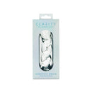 Clarity Seraphic Braid Glass Dildo packaging featuring a sleek design and spiral texture overview.