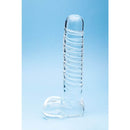 Clarity Seraphic Opus Glass Dildo showcasing its sculpted glass design against a blue background.