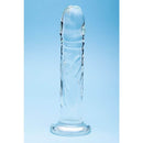 Clarity Seraphic Rapture Glass Dildo on a blue background, showcasing its elegant design and glass craftsmanship.