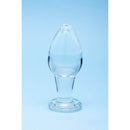 Clarity Utopian Bud Glass Plug displayed on a blue background, showcasing its elegant handcrafted design.