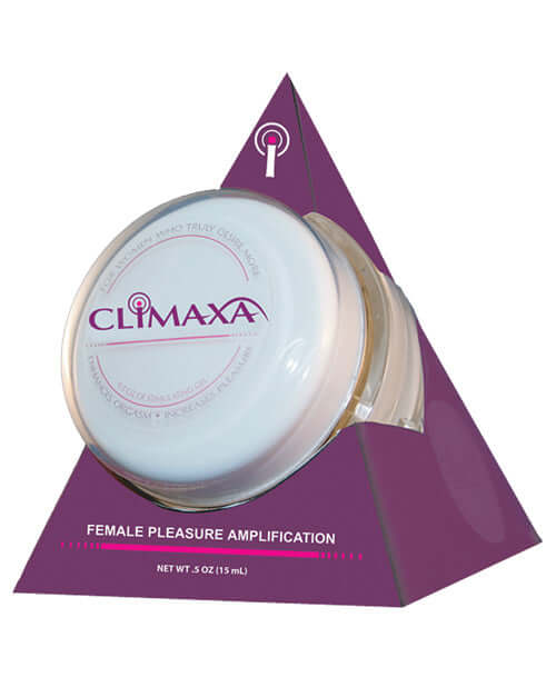 Climaxa Pleasure Amplification Gel for Women in a pyramid display, enhancing sensation and pleasure.