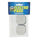 Zeus Reusable Adhesive Electro Pads 4-Pack White packaged in clear plastic with two pads and wires visible.