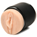 Mistress Double Shot Mouth and Pussy Stroker Light showing realistic vulva detail in compact design.