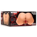 Mistress Squeezing and Vibrating Pussy and Ass Masturbator packaging showcasing its features and design.