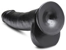 JOCK 8 Inch Dong with Balls Black showcasing its realistic head, curved shaft, and round firm balls for a lifelike experience.