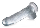Jock C-Thru Realistic Dildo 10 Inch Clear showcasing its crystal-clear design and realistic detailing.